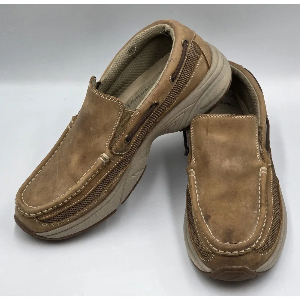 Rugged Shark Boat Shoes Men's 9.5M Atlantic Cognac Tan Leather Lace Up Comfort‎
